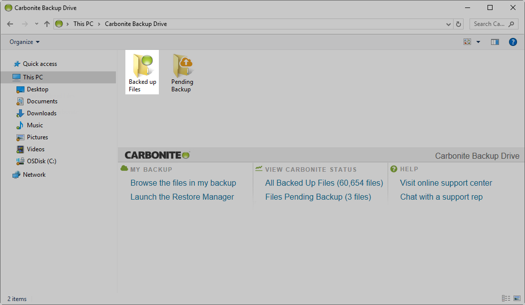 Carbonite Backup Drive: Double-click Backed Up Files