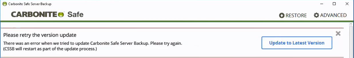 Please retry version update banner. scroll to the right to close.