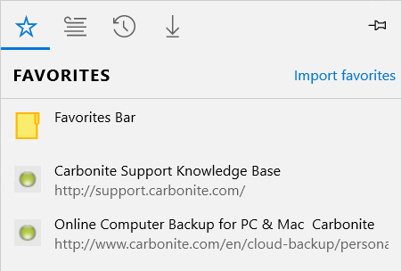 Microsoft Edge: Imported bookmarks displaying in the Favorites panel